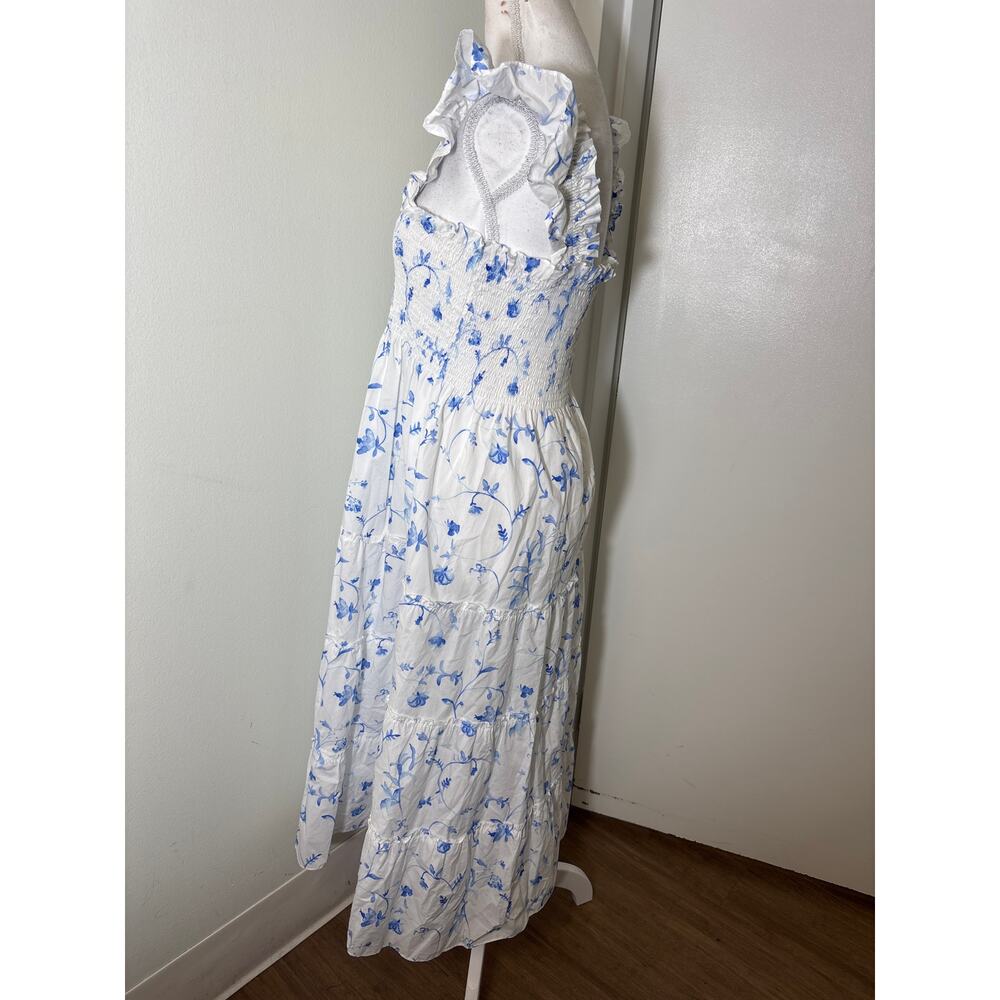 Hill House The Nap Dress White Blue Cotton Maxi Dress Sz S - Picture 2 of 5